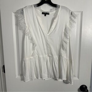 Gibson Look white sleeveless top, XL, lace/eyelash trim, peplum, spring, summer